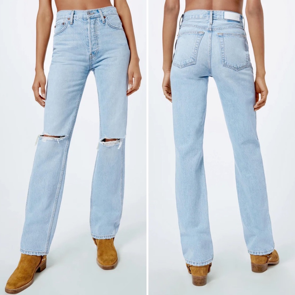 NWT REDONE 90s High Rise Loose Jeans in Light Wash Bleach Destroy 28